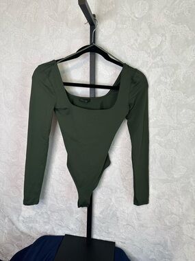 Zara Olive Green Square Neck Long Sleeve Bodysuit